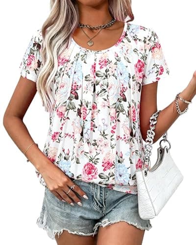 VahRuta Shirts for Women Fall Short Sleeve Hobo Tunic Tops Rose Madder S