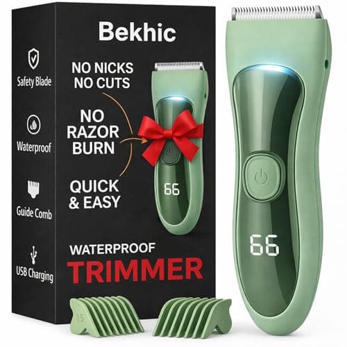 Bekhic Manscape Groin & Body Hair Trimmer for Men – Waterproof Pubic Hair Shaver & Ball Groomer with LED Light – No-Nick Ceramic Blade, 90-Min Runtime, Cordless Wet/Dry Clipper for Sensitive Skin