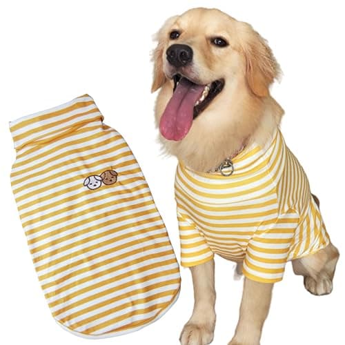 Turtleneck Dog Shirts for Large Dogs, Striped T-Shirt Comfy Stretchy Shirt Puppy Sweater Warm Costumes Pet Pullover Clothes for Big Breeds (XX-Large, Yellow Striped)