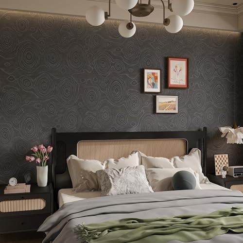 YURITIS Dark Grey Growth Rings Wood Wallpaper Peel and Stick Contact Paper