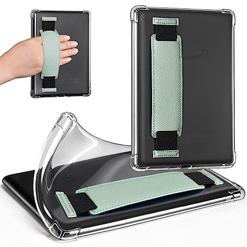 CoBak Clear Case for 6" E-Reader 2024 and 2022 (11th Generation) with Elastic Hand Strap - Ultra-Slim Soft TPU Transparent Cover, Lightweight & Durable Protection.SageGreen