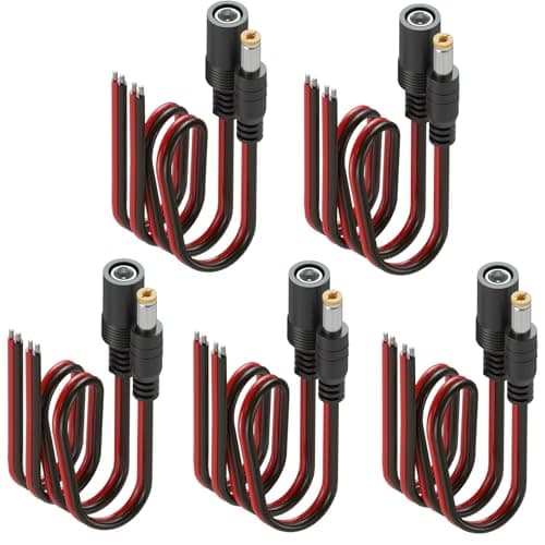 DROK (Real 18AWG 5 Pairs DC Barrel Connectors - 5.5x2.1mm DC Plug Male and Female Pigtail Connector Pure Copper 2 Conductor Wire for Tactacam Reveal, 12V Power Supply, CCTV Camera, Solar Panel