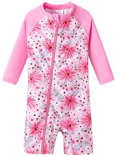 UMELOK Baby Girl Rashguard Swimsuit Infant Rash Guard Swimwear UPF 50+ Sun Protection Bathing Suit Sunsuit Red/Daisy-6-9M