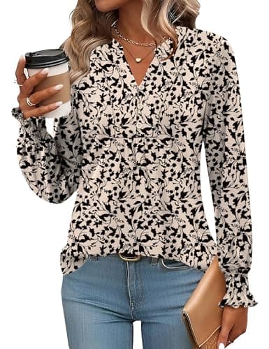 Ivicoer Womens Blouses Dressy Casual Long Sleeve V Neck Shirts Plus Size Clothes Fall Tops for Women 2025 Trendy Womens Spring Tops 2026 XXL