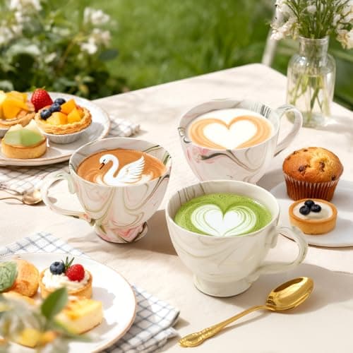 Statappy Promotion, 2-Piece Marble Ceramic Coffee Mug Set, 16 Oz Hand-Painted Thanksgiving Holiday Cup, Lead-Free Microwave Safe Drinkware for Home Office Kitchen