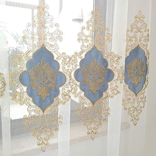 SLOW SOUL 2 Panels European Luxury Curtains Velvet Embroidered Tulle for Living Room Kitchen Bedroom Sheer Curtain with Rod Pocket Light Blue 50W X 102L inch