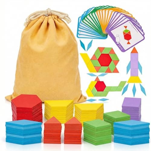 LovesTown 209 PCS Shapes Wooden Pattern Blocks for Kids