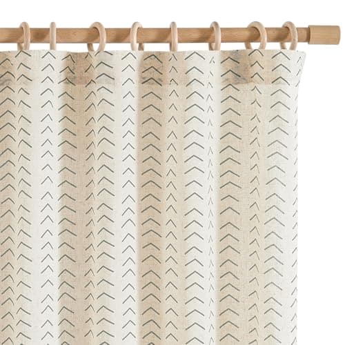 jinchan Grey Boho Linen Curtains 96 Inch Farmhouse Back Tab 2 Panels
