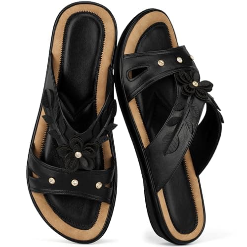 Alicegana Womens Slides Sandals Summer: Comfortable Lightweight Walking Dressy Flats for 2026 - Ladies Casual Non Slip Sandals Indoor Outdoor