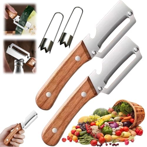 Zero-snag Peeler with Wooden Handle and Bottle Opener 2-in-1 Stainless Steel Vegetable Peeler for Fruit, Apple, Potato, Pumpkin, Papaya (2PC)