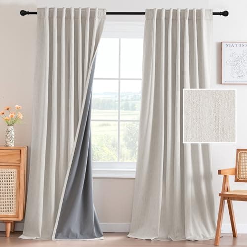 H.VERSAILTEX Upgraded 100% Blackout Curtains 84 Inches Long Back Tab Full Light Blocking Curtain Draperies with Gray Coating for Living Room Thermal Insulated Window Treatment Set of 2 Panels, Ivory