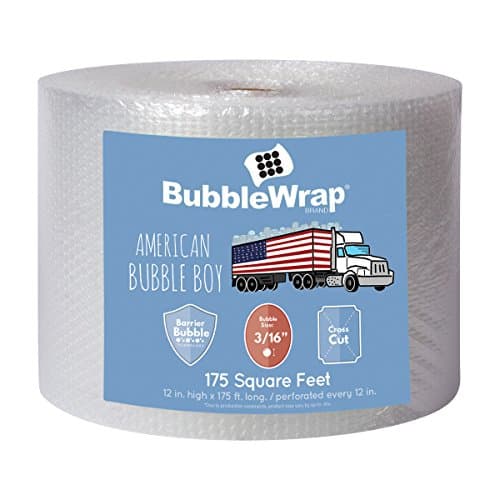 Bubble Wrap Roll 175', small bubble wrap 3/16 cushioning, 175ft perforated Every 12" Made in the USA by American Bubble Boy for packing, moving, wrapping of glassware, dishes, furniture and more!