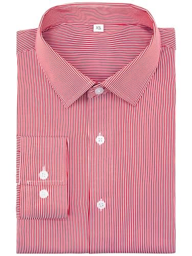 GIANZEN Long Sleeve Red Dress Shirt for Men Oxford Button Down Shirts Striped Formal Slim Fit Business Casual Shirt Size S