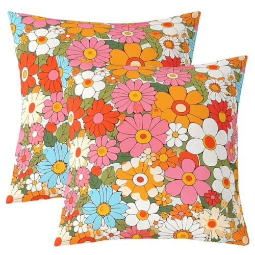Feelyou Groovy Flower Throw Pillowcases Set of 2 20 x 20-Inch Reversible