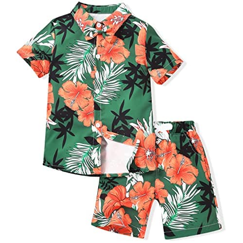 HINTINA Toddler Infant Baby Boy Shorts Set Hawaiian Outfit Short Sleeve leaf Floral Flower Shirt Summer Clothes Set Suit 12-18 Months