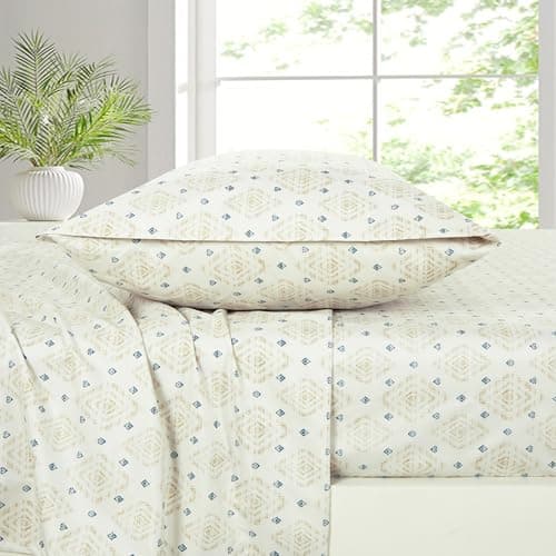 Chezmoi Collection 4-Piece Lodge Geometric Sheet Set California King - Multicolor Blue Diamond Printed Brushed Microfiber Lightweight Breathable Deep Pocket Bed Sheets