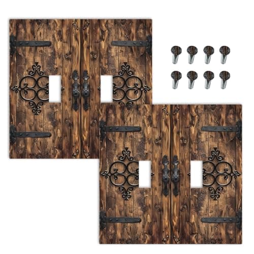 Lolreai Decorative Light Switch Cover Rustic Wood Barn Door Brown Wooden 2 Gang Wall Plates Double Toggle Switch Plate Electrical Outlet Cover Switch Plate for Framhouse Cabin Decor（2 Pack）
