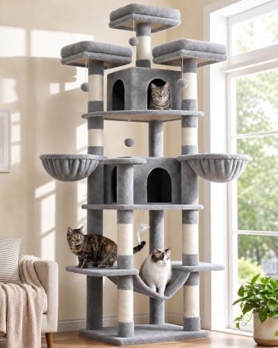 Globlazer Big XXL Cat Tower for Indoor Multiple Cats, F80, Light Grey