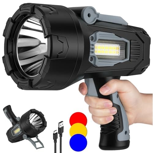 BEFAMALI Rechargeable Spotlight Flashlight 2000000 Lumens, Spot Lights Outdoor with Cob Light & Foldable Stand, Spot Light Long Runtime, Handheld Spotlights for Boating Hunting