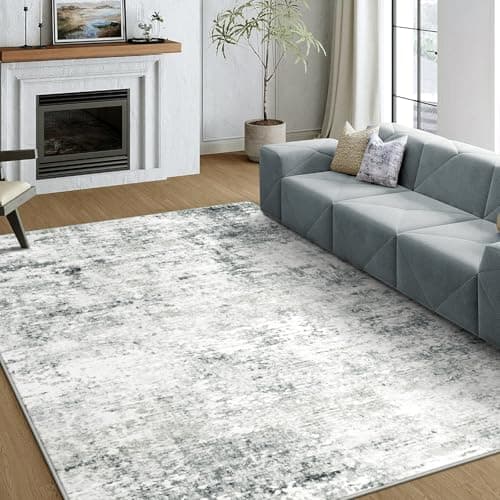 Washable 5x7 Area Rug Modern Abstract Grey Non-Slip for Living Room Bedroom