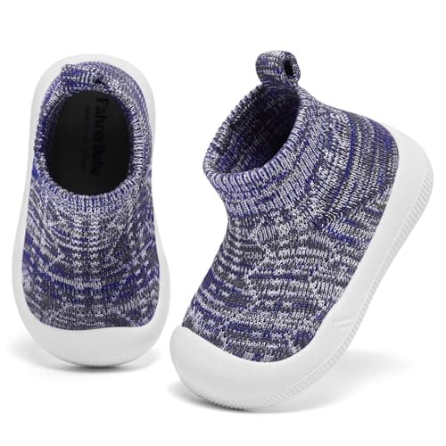 Fahrerliebe Baby Sock Shoes Baby Walking Shoes Non-Slip Infant Slippers Baby House BootsTiny Toe First Sneakers for Boy 15-18 Months Navy/Grey
