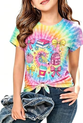 Girls Shirts Kids Short Sleeve Tee Shirt Tie Front 7-8Y Back to School