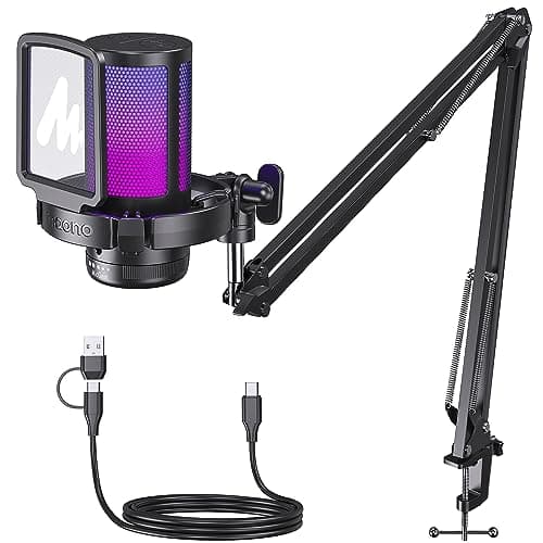 MAONO USB Gaming Microphone, Noise Cancellation Condenser Mic with Mute, Gain, Monitoring, Boom Arm Mic for Streaming, Podcast, Twitch, YouTube, Discord, PC, Computer, PS4, PS5, Mac, GamerWave DGM20S