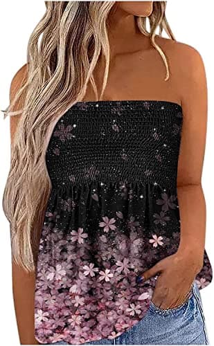 Womens Tube Tops Strapless Tanks Backless Sexy Casual Bandeau Sleeveless Shirts 2023 (Small, Purple)