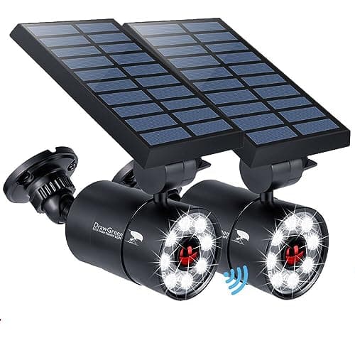 DrawGreen Solar Motion Sensor Light of 2, Solar Lights Outdoor Waterproof, 100-Week 100% Free Replacement Aluminum Outdoor Solar Flood Spot Lights for Deck Yard Fence Patio Stairs Garden