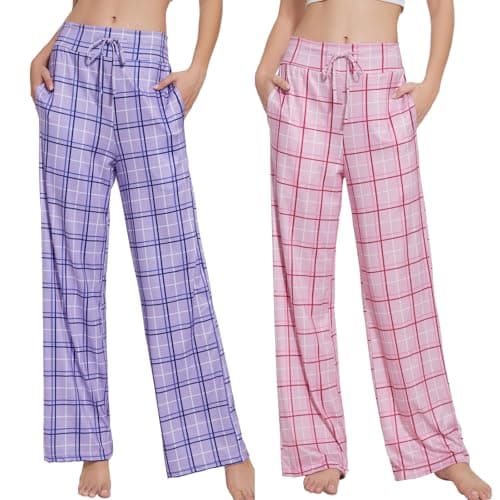 iniber Women's Comfy Pajama Pants Long Casual Drawstring Palazzo Lounge Pants Soft Wide Leg Bottoms