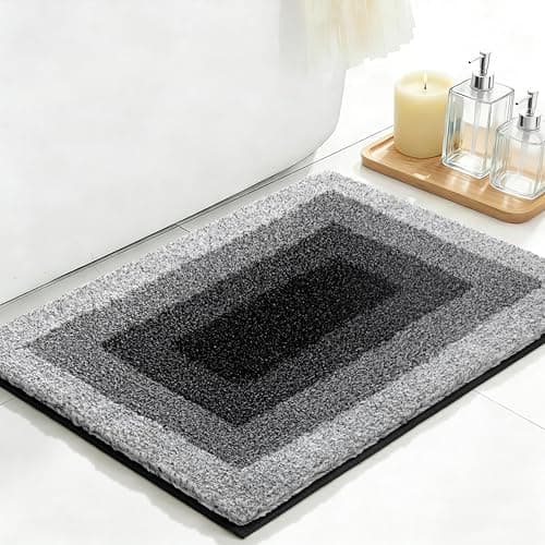 RORA Black Bathroom Rugs Non Slip Washable 18x24 Absorbent Bath Mat