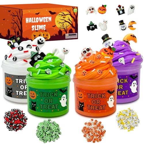 Halloween Goodie Bag Stuffers Fillers for Kids 4 PCS,Halloween Slime Kit Non Candy Treats for Toddlers,Mini Birthday Carnival Party Favors Supplies,Classroom Toys Gifts Prizes Trinkets for Boys Girls