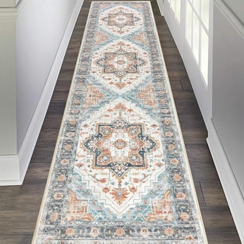 Pauwer Vintage Floral 2x8 Runner Rug, Non Slip Hallway Rug Runner, Blue