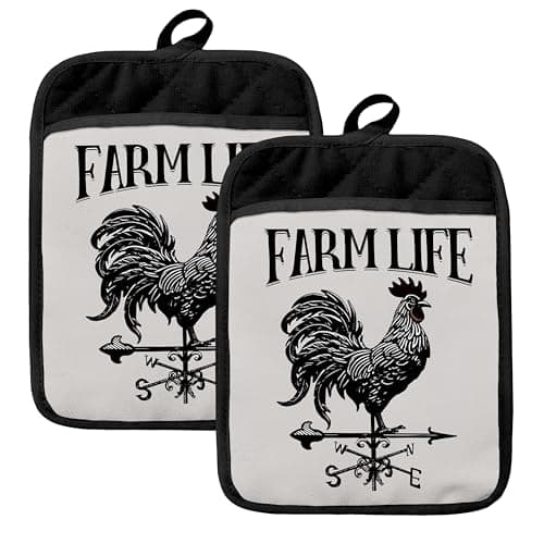 HUGANE Chicken Gifts Oven Mitts Set, Chicken Gifts for Lovers Women, Vintage Farm Life Farmhouse Heat Resistant Kitchen Oven Gloves for Baking and Cooking,Pot Holders