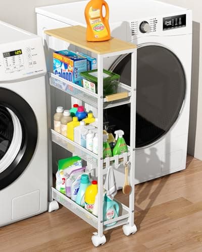 4-Tier Slim Utility Rolling Laundry Cart with Wheels, White