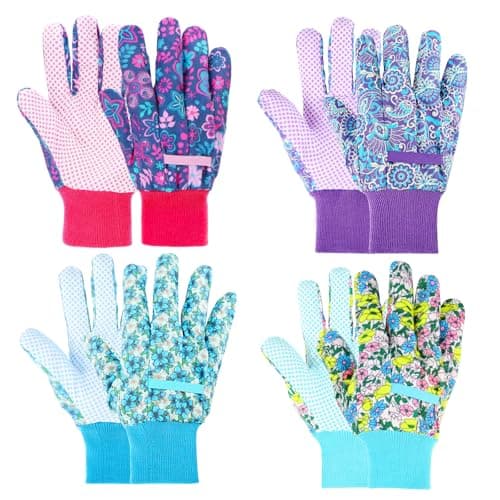 PLAYWO 4-Pack Cute Garden Gloves for Women,Planting Yard Work Gloves，Large