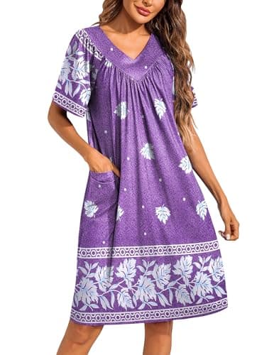 Ekouaer Womens House Dress Floral Print Moo Moos Nightgowns Moomoo Dresses Mumus with Pockets Purple XL