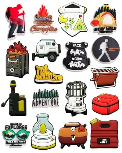 SAFITOYA Shoe Decoration Charms for Outdoor Activities, PVC Charms for Shoes and Wristband, Hunting Camping Theme (18pcs Exploring Theme set)