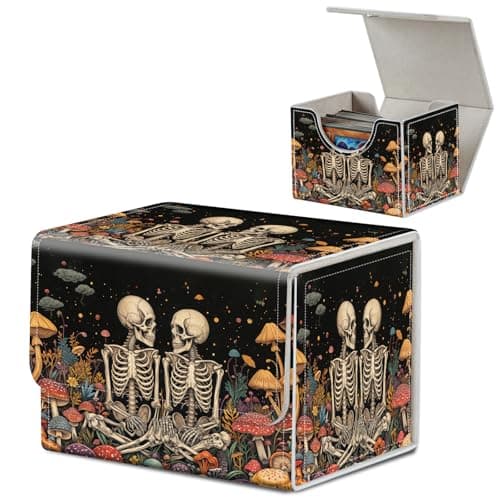 Card Deck Box for MTG, Microfiber Lining and Waterproof PU Leather Large Size Card Box, Fit 100+ Single Sleeved Cards, Strong Magnet Collectible Card Storage Box Fit TCG Fit MTG, Mushroom Skeletons
