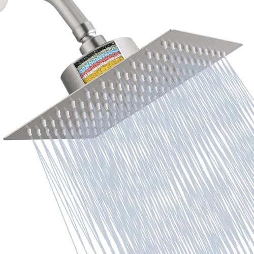 Katezon Filtered Shower Head, Stainless Steel High Pressure Shower Head with 15 Stage Hard Water Filter Cartridge for Remove Chlorine and Harmful Substances(Brushed Nickel,8")