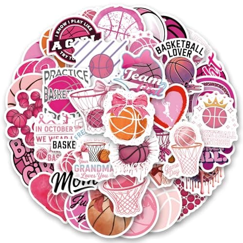 60Pcs Pink Basketball Sticker for Women Vinyl Waterproof Decals for Water Bottles Laptops | Cute Sport Gifts for Female Athletes, Girls, Teens & Basketball Players