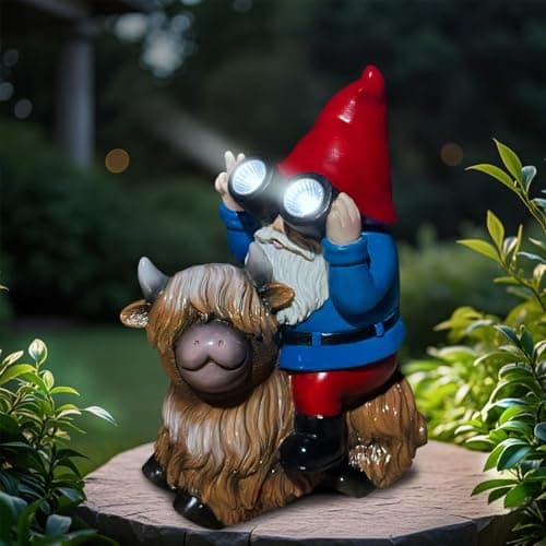 Scuyari Solar Highland Cow Gnome Garden Statues Large Outdoor Decor