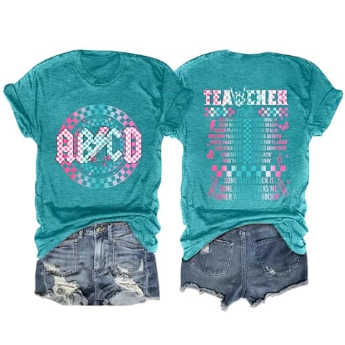 Ithalt Women's Teacher T-Shirt - Teacher Life Top - Casual Tees (Cyan, Medium)