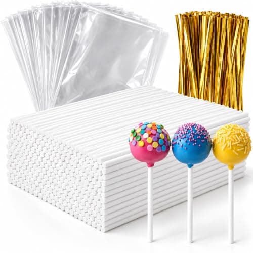 JINZORE Cake Pop Sticks and Wrappers Kit 600-Piece, Paper Lollipop Sticks