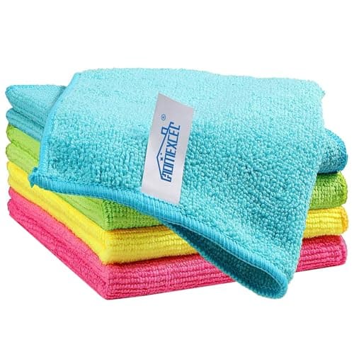 HOMEXCEL Microfiber Cleaning Cloth, 5 Pack Cleaning Towels for Kitchen, Lint Free, Scratch-Free, Highly Absorbent, and Reusable Cleaning Rags for House, 11.5 X11.5 inch (Green/Blue/Yellow/Pink)