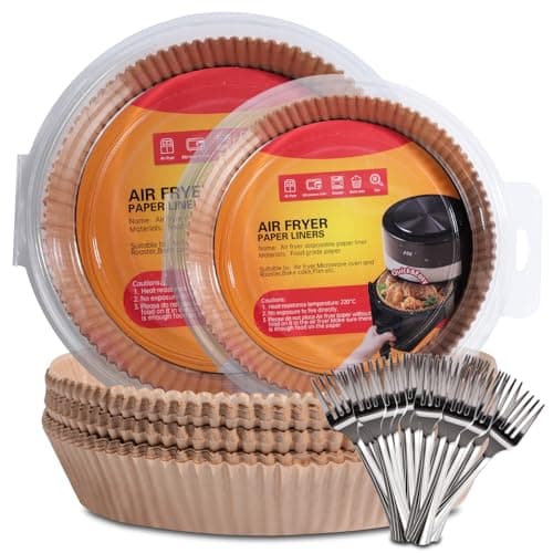 NVTED Air Fryer Paper Liner Set, 100 Pcs 2 Sizes Disposable Paper Liner Air Fryer Accessories Non-Stick Parchment Paper,Oil Resistant, Easy to Use and Clean, with 20 PCS Disposable fork