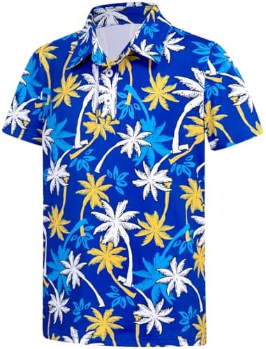 Boys Polo Shirt Size 10-12 Hawaiian Shirt Palm Tree Holiday Short Sleeve Collared School Uniform Athletic Dry Fit Tops Casual Clothes