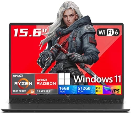 2026 AMD Gaming Laptop with Ryzen 5 7430U Processor(6C/12T, Up to 4.3GHz), 15.6" Display Gaming Computer, AMD Radeon™ Graphics, 16GB RAM 512GB NVMe SSD, BK, WiFi 6, HDMI, Type-C, Webcam Cover Slide