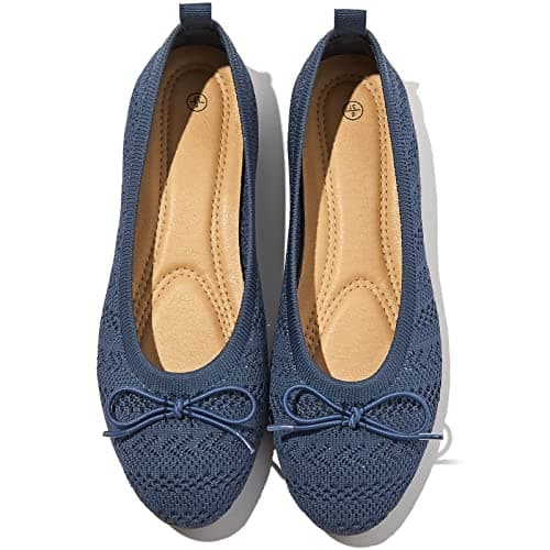 Women's Flats Shoes Dress Shoes Round Toe Ballet Flats Comfortable Crochet Lace Black Flats Low Heel(Navy.us11)