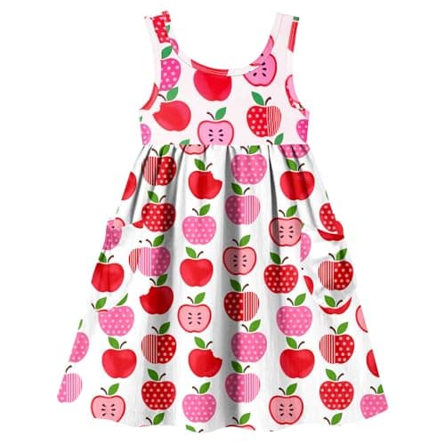 Toddler Dress Girls Sleeveless Back to School Sundress Cute Apple Outfit